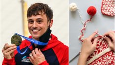 Олимпийският шампион Том Дейли със своя колекция плетива 