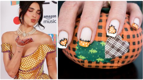 Френски маникюр с тиквени нюанси – идея от Дуа Липа 