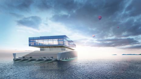 Минималистична стъклена яхта от бъдещето