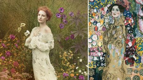 Джесика Частейн и Vogue пресъздават класически творби