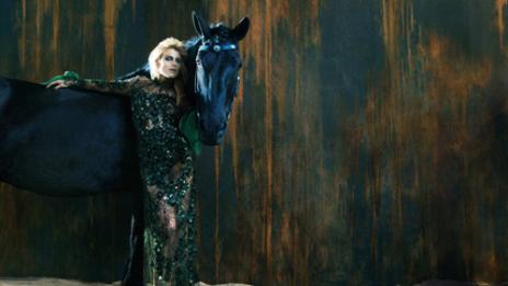 Жребец в ръцете на блондинка