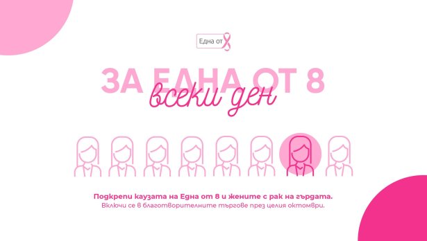 Стартира благотворителната инициатива &bdquo;За Една от 8 всеки ден&ldquo;, която  набира средства в подкрепа на каузата на фондация &bdquo;Една от 8&ldquo; и на жените с рак на гърдата