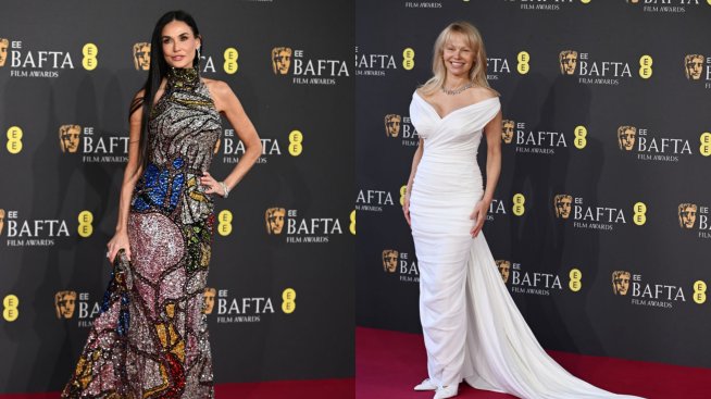 Естествената Памела Андерсън и бляскавата Деми Мур – акцентът на червения килим в Лондон (ГАЛЕРИЯ)