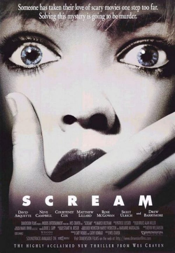 Scream (1996) Кой каквото ще да казва, но едва ли ще се намери някой, който да не е гледал "Писък". Това е филм, който попада в категорията "guilty pleasure". О