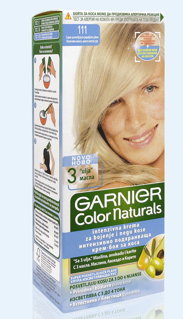 Color Naturals &ndash; боя за косаЗа да придаде на косата ви интензивен и блестящ цвят Garnier създаде първата трайна боя за коса с двойна доза естествен зехтин.С икономична и приятна кремообразна текстура Color Naturals осигур