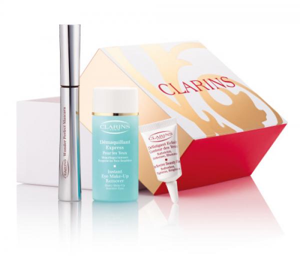 Комплект Красиви ресници на ClarinsСпирала wonder perfectРазгримиращ лосион за очи Енергизиращ крем-гел за околоочния контур
