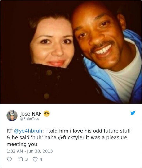 Това момиче се снима с Уил Смит, като си мисли, че той е рапърът Tyler, the Creator. Снимка: twitter.com/FlakoTaco