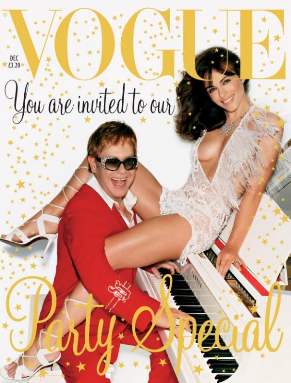 Тук Лиз позира с Елтън Джон през 2002 г. Снимкa: Vogue