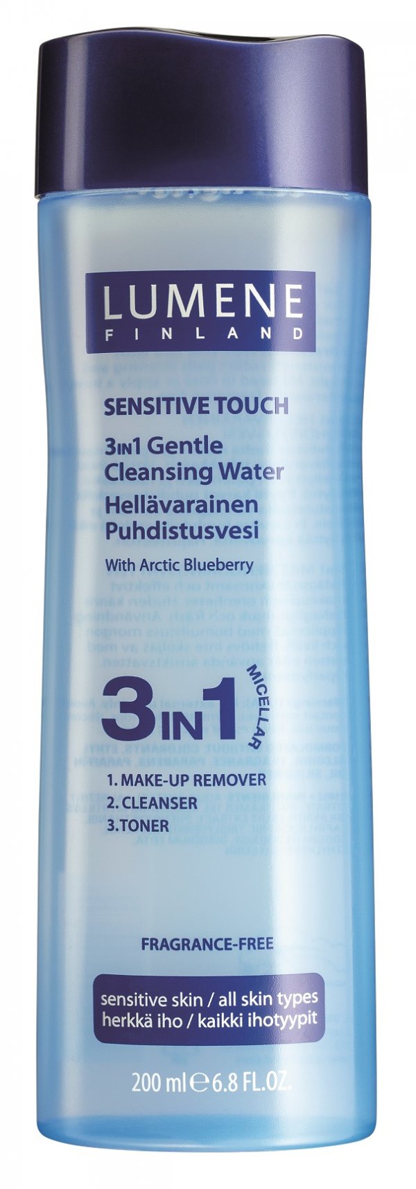 Мицеларна вода за почистване 3в1 с арктическа синя боровинка Sensitive Touch (Lumene, 18.87 лв.)