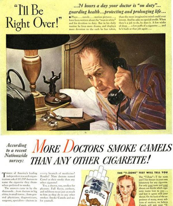 Повече доктори пушат Camels от които и да е други цигари! Снимка: VintageAds
