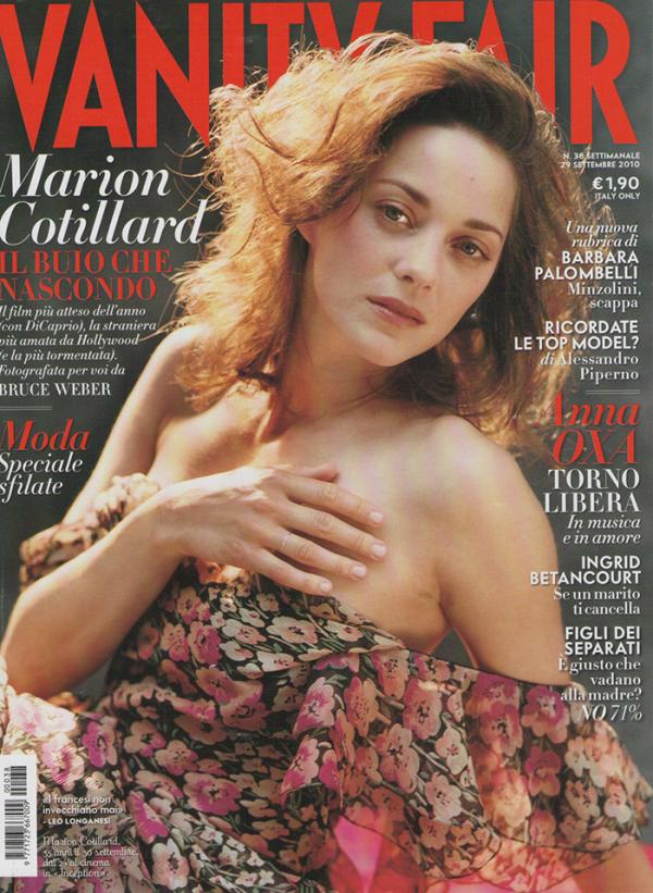 Корица с Марион Котияр без фотошоп през септември 2010 годинаСнимка: Vanity Fair, Италия
