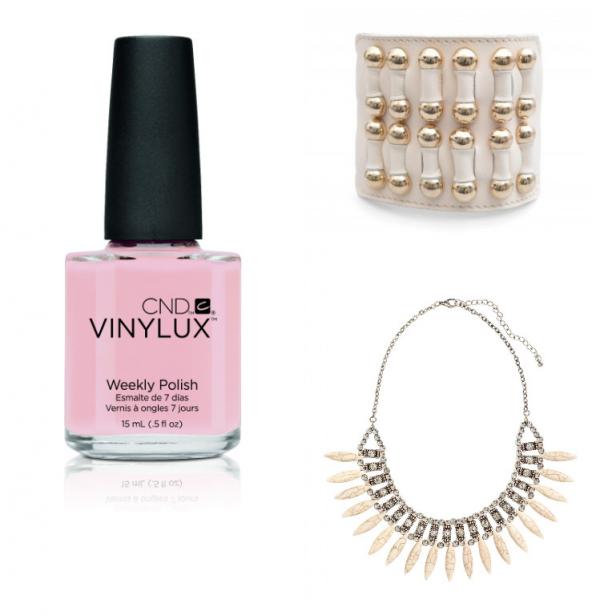 Лак Lavishly Loved (CND, 20 лв.), гривна от кожа и кост Maineli от Totally Erected Store, 279 лв.; колие H&M, 19.90 лв.