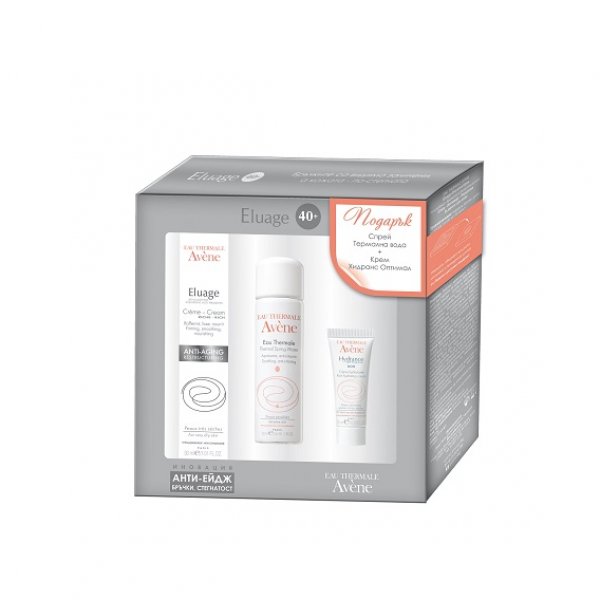 Коледен комплект Eluage 40+ - обогатен крем Hydrance Optimale 30 ml, лек крем Hydrance Optimale 15 ml, спрей термална вода 50 ml (Avene, 58 лв.)