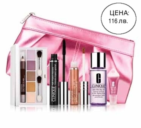 Make up Value Set: ЦЕНА: 116 лв. **СТОЙНОСТ НА ПРОДУКТИТЕ: 160 лв. СЪДЪРЖАНИЕ:Eyeshadow Compact 5 panCream Shaper for Eyes 0.8gHigh Impact Mascara 7mlLong Last Glosswear 6mlTake the Day Off 50mlSuperbalm Moisturizing Gloss 4ml