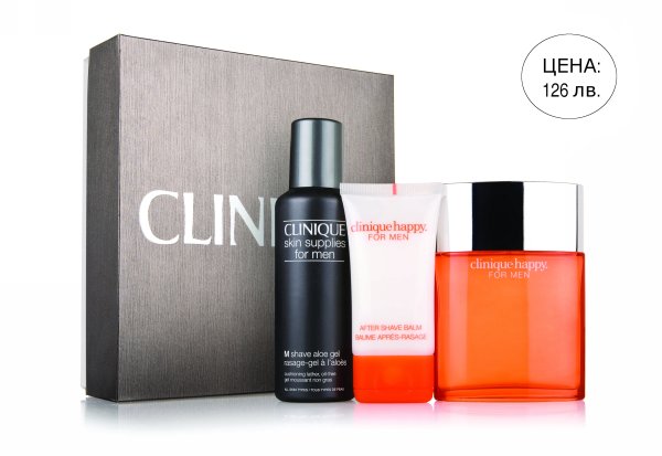 Happy for Him: ЦЕНА: 126 лв. **СТОЙНОСТ НА ПРОДУКТИТЕ: 190 лв.СЪДЪРЖАНИЕ:Happy for Men Cologne Spray 100 mlHappy for Men after Shave Balm  50 mlM Shave Aloe Gel 41 ml