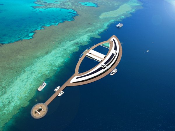 Снимка: rhe.uk.comReef World, АвстралияТози проект предизвика много противоречия, но в крайна сметка стана първият в света най-екологично чист хотел. Той има способността да генерира своя собствена електрическа и топлинна енергия, използвайки супер благоприятна за околната среда комбинация от слънчеви панели, турбини и подводни генератори. Хотелът има супер оборудван подводен спа център,  изцяло стъклени стени, както и уникален скуба-изследователски център.