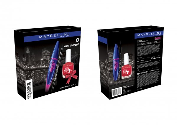 Коледен комплект – спирала The Rocket, очна линия master Precise, лак за нокти Forever Strong 08 (Maybelline, 24.42 лв.)