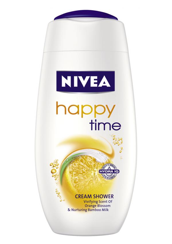 NIVEA Happy Time...Събудете сетивата си с нежния плодов аромат на портокалов цвят. Формулата с бамбуково мляко подхранва и хидратира кожата, правейки я неустоимо гладка. Почувствайте цялото си тяло освежено и изпълнено с енергия.