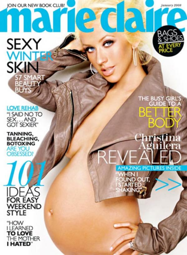 Критина Агилера се разголи бременна със сина си през 2008 г. за списание Marie Claire.
