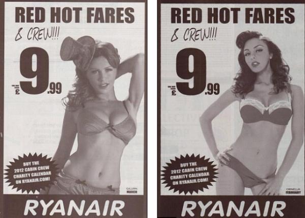 Компанията за самолетни билети Ryanair бе критикувана силно от консервативните британци. Две полуголи красиви стюардеси по бельо провокираха възмущението им, а слоганът: „Нажежени до червено тарифи и екипаж“ накара жителите на Англия да направят петиция за свалянето на плакатите, която събра 11 000 подписа.Снимка: businessinsider.com