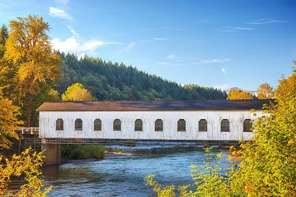 Снимка: architecturaldigest.comТози покрит мост пресича река Макензи и е обявен за един от пионерите в семейството на тези пътни конструкции. Намира се близо до град Вида, щата Орегон. Завършен е през 1938 г. Все още се използва ежедневно.