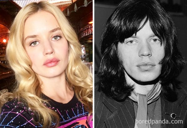 Джорджия Мей Джагър и Мик Джагър на 25 години. Снимка: BoredPanda